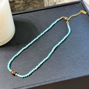 Chic Turquoise Beaded Necklace with Gold Details